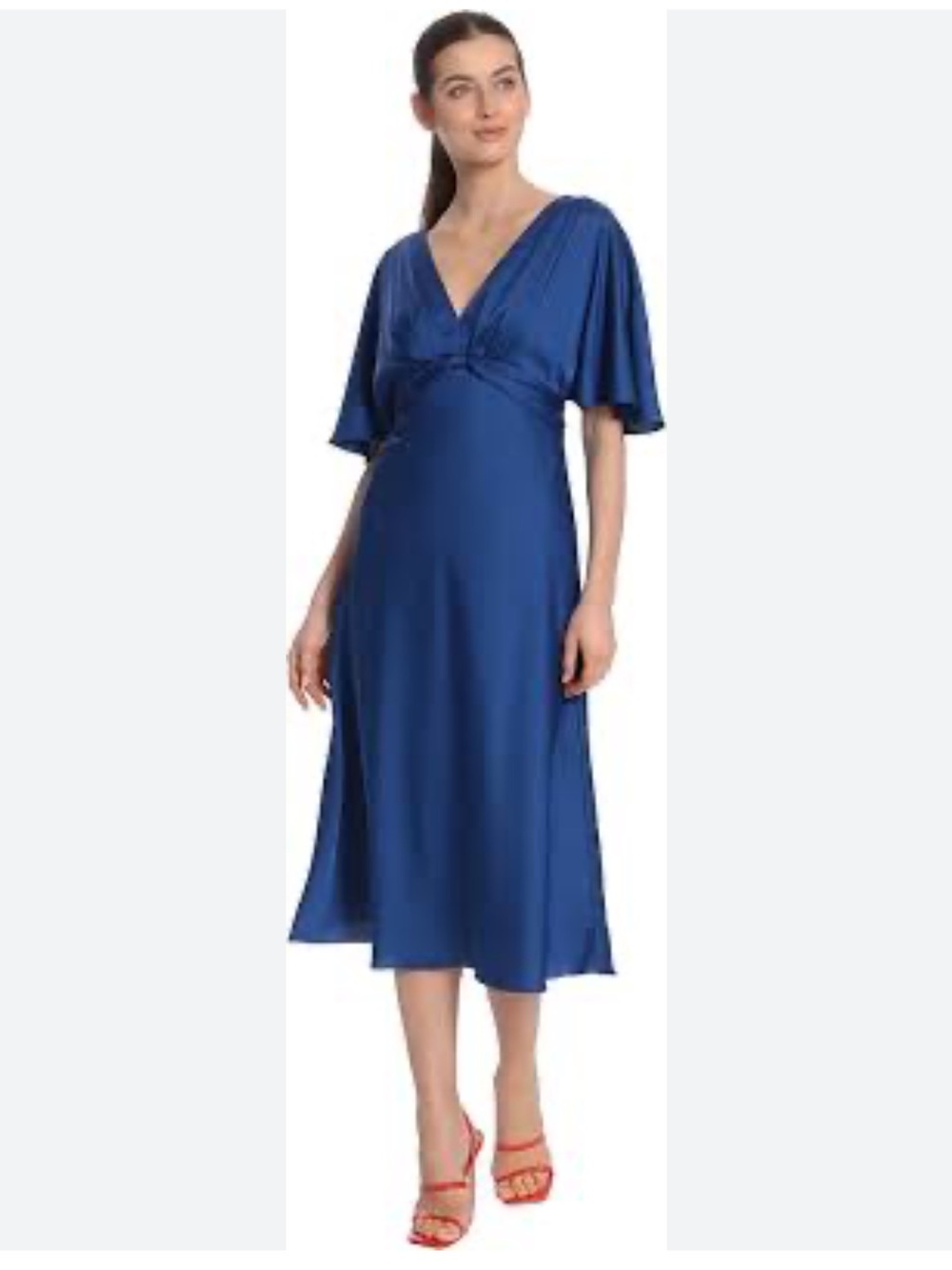 Maggy London Sodalite Blue V-Neck Flutter Cape Sleeve Midi Dress US 4